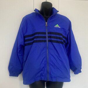 Vintage‎ Retro 90s Adidas Blue Windbreaker Light Jacket Youth Size Medium